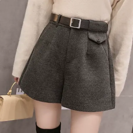 短裤女秋冬外穿2023新款显瘦靴裤宽松大码毛呢高腰黑色阔腿裤冬季图片