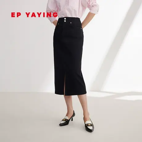 EP YAYING雅莹女装 时尚直筒开叉牛仔半裙 2024早春新品J305A图片