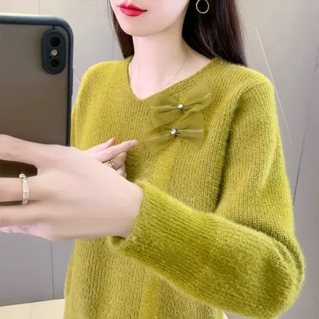 v领纯色小个子毛衣女款2025新款春季爆款洋气时尚秋冬内搭打底衫图片