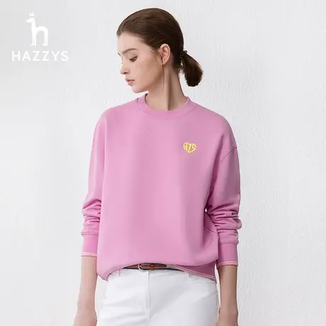 Hazzys哈吉斯休闲卫衣春秋季纯棉长袖T恤通勤上衣女图片