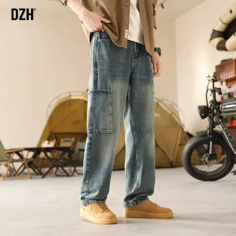男士宽松牛仔裤男直筒美式裤子潮流休闲裤春季2024新款直筒工装裤商品大图