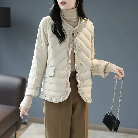 宝诗黎木耳边短款羽绒服女装新款轻薄秋冬2023白鸭绒保暖上衣外套商品大图
