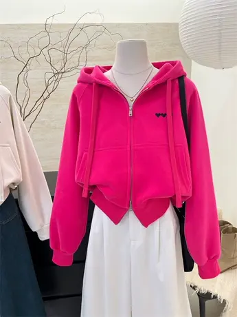 连帽卫衣女春秋2024年新款韩系宽松休闲百搭拉链开衫短款上衣外套商品大图