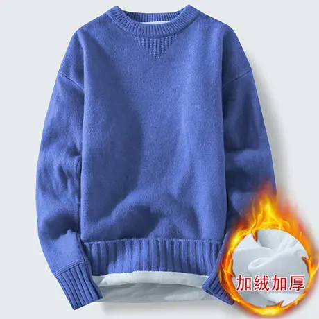 毛衣男士秋冬季保暖线衣服加绒加厚2021年新款潮流打底针织衫圆领商品大图