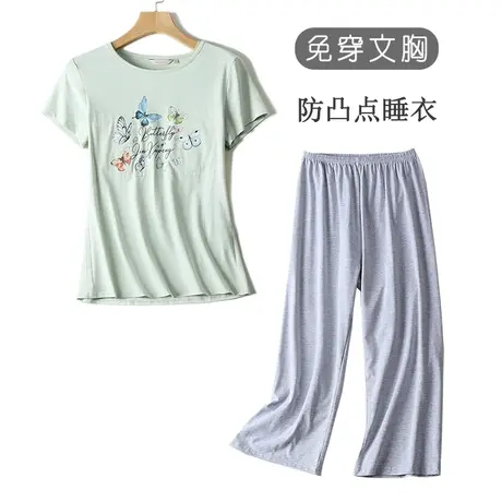 无胸垫防凸点短袖七分裤套头睡衣分体上下两件套家居服薄女夏商品大图