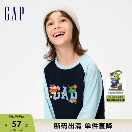 【断码优惠】Gap男童春秋新年LOGO纯棉长袖T恤龙年宽松上衣889912商品大图