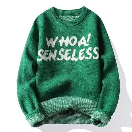 圆领毛衣男士宽松针织衫韩版潮流休闲时尚青少年学生阔版毛线衣服商品大图