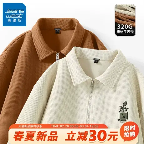 GV真维斯polo衫男2024年春季植物花卉320g重磅翻领拉链男士上衣B商品大图