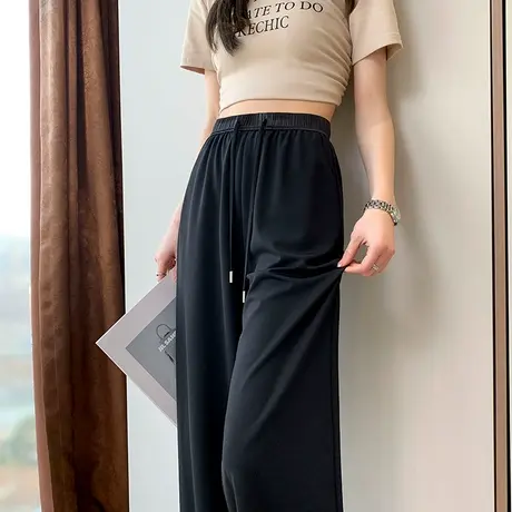 黑色铜氨丝阔腿裤女春夏季薄款高腰显瘦垂感直筒宽松休闲拖地裤子商品大图