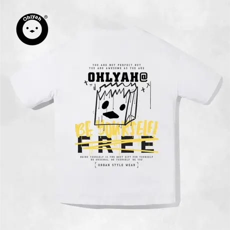 Ohlyah设计师原创卡通品牌涂鸦字母印花重磅纯棉短袖T恤男女情侣图片