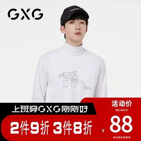 【新品】GXG【鲸鱼印花】春季新品时尚字母男款纯棉圆领长袖t恤商品大图