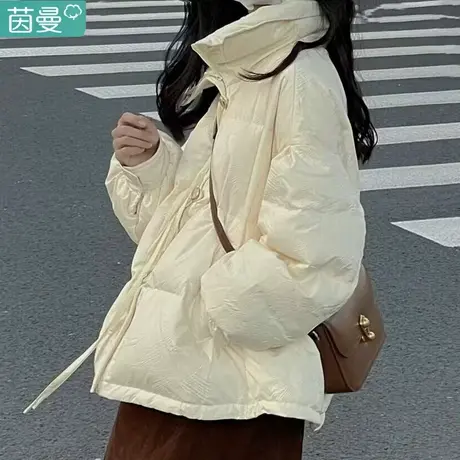 茵曼小香风短款羽绒服女2023年冬季新款加厚修身白鸭绒小个子外套图片