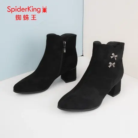 SPIDER KING/蜘蛛王时装靴2023冬商场新款磨砂皮中筒加绒尖头粗跟商品大图