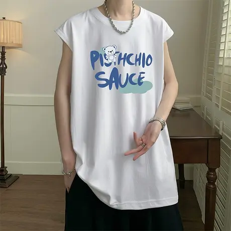 港风背心男夏季潮牌宽松美式ins高街嘻哈无袖t恤汗衫宽松坎肩上衣商品大图