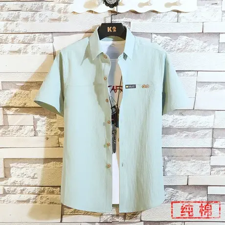 夏季2023新款短袖衬衫男韩版潮流男式棉感衬衣男士休闲修身寸衣潮商品大图