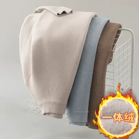 半高领毛衣男纯色针织衫毛线衣秋冬一体绒中领打底衫加绒加厚毛衫图片