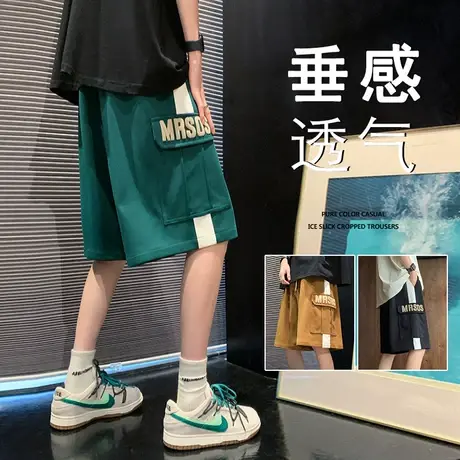 发泡印花工装短裤男夏季薄款美式复古宽松运动潮流休闲五分裤子5商品大图