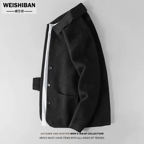 高级感痞帅外穿毛衣男装2023新款翻领针织衫外套春秋无扣休闲开衫商品大图