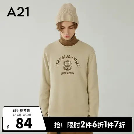 A21outlets男装圆领长袖套头毛衣秋季潮牌针织衫情侣装上衣男士图片
