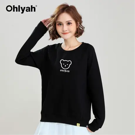 Ohlyah品牌 小熊卫衣女秋冬黑色套头圆领休闲运动百搭打底衫长袖商品大图