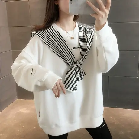 圆领卫衣女小个子宽松慵懒外套春秋款2023新款春装洋气显瘦上衣mm商品大图