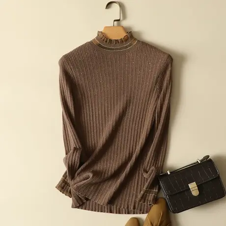 半高领毛衣打底衫女秋冬2022新款亮丝修身长袖百搭内搭上衣针织衫商品大图