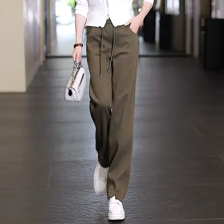 窄版运动阔腿女秋季松紧腰垂感拖地卫裤2023年时尚宽松系带香蕉裤图片