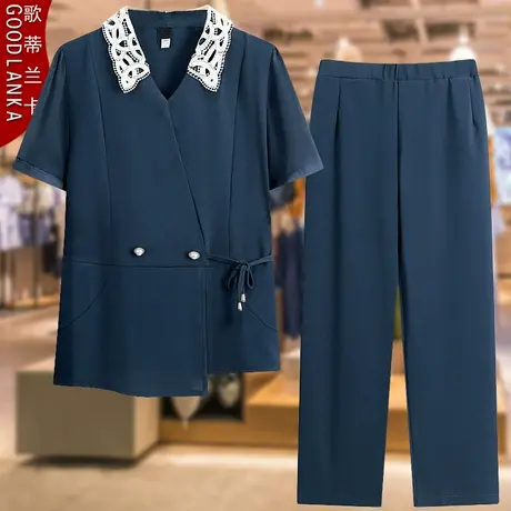 40-50岁中年胖妈妈夏装时尚两件套宽松气质减龄短袖上衣休闲套装商品大图