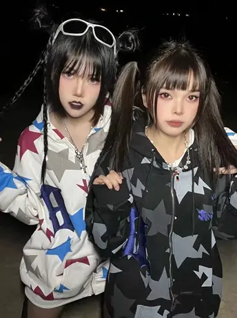 美式复古hiphop卫衣女春秋oversize小众高街潮牌ins薄款开衫外套商品大图