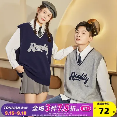 唐狮2022春季新款情侣装毛衣背心马甲男女学院风圆领外搭韩版宽松图片