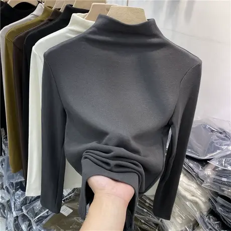 白色加绒加厚打底衫女秋冬季百搭修身内搭德绒长袖t恤小个子上衣商品大图