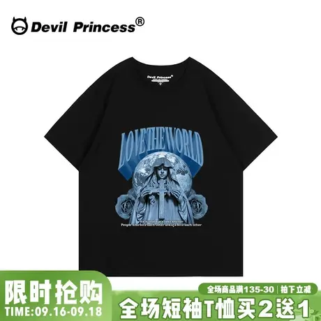 欧美风高街超火黑色t恤女oversize夏季宽松大版小众潮牌半袖上衣图片