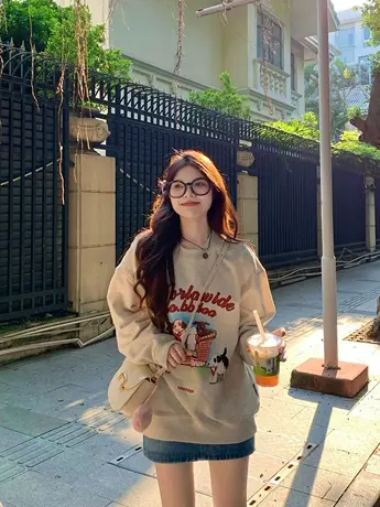 oversize设计感美式卫衣女秋冬加绒加厚小众高街潮牌ins宽松上衣图片