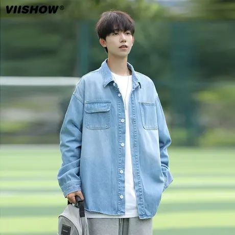 VIISHOW美式复古牛仔外套男春秋新款潮牌oversize慵懒风衬衫夹克图片