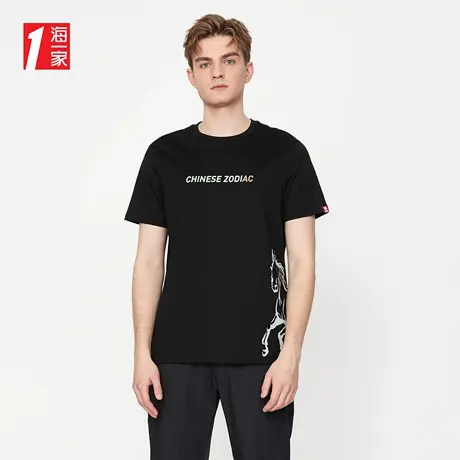 海一家时尚印花短T2023夏季新款舒适圆领基础休闲短袖T恤男商品大图