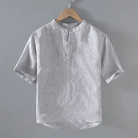 亚麻短袖衬衫男夏季薄款休闲宽松大码T恤男士棉麻套头衬衣外套潮商品大图