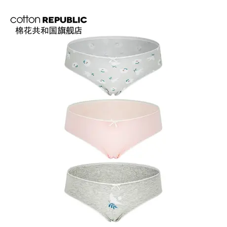 Cotton Republic/棉花共和国棉质鸽子印花性感女士三角内裤3条装图片