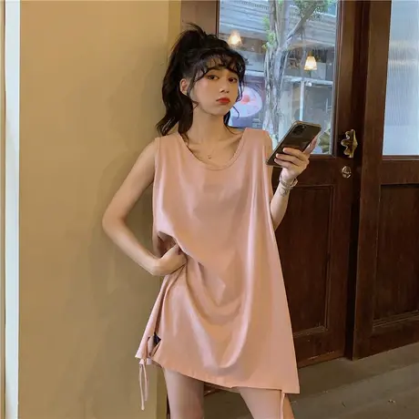 美式纯棉吊带运动坎肩背心无袖t恤女夏季设计感小众外穿宽松上衣图片