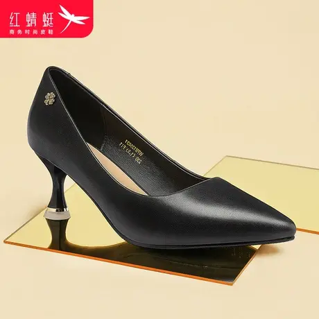 红蜻蜓女鞋2025春季细跟优雅通勤高跟鞋真皮尖头浅口职业正装单鞋商品大图