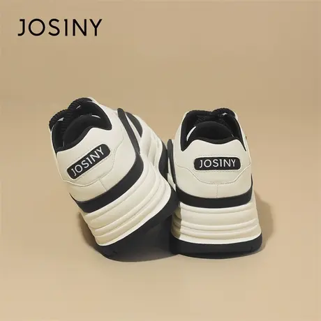 Josiny/卓诗尼黑白板鞋女款2024新款春季透气厚底增高休闲鞋子商品大图