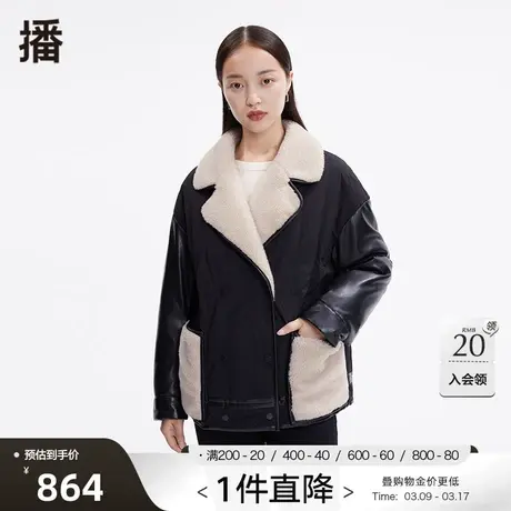 播90绒冬季新款帅气机车风异材质拼接羽绒服女BDP4RD0805商品大图