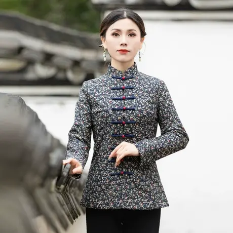 筠雅中国风女装改良唐装上衣女冬季新款年轻款中式盘扣女装23J626商品大图