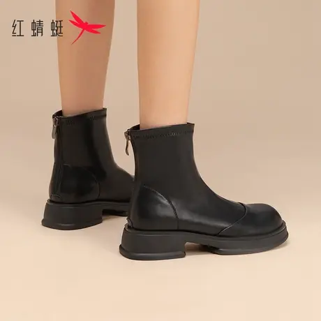 红蜻蜓法式小踝靴短靴冬2022年秋冬新款小个子内增高女靴加绒棉鞋商品大图