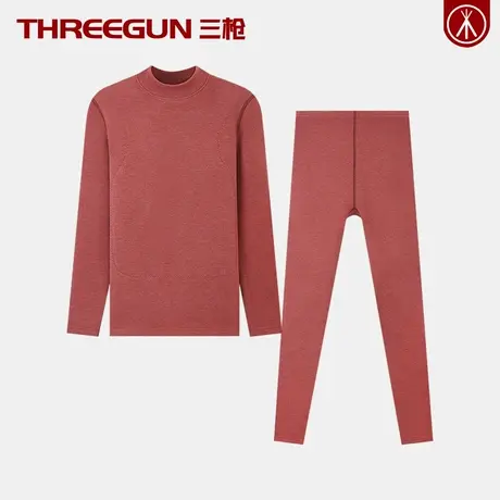 三枪女士羊毛双层加绒加厚保暖内衣套装半高领蚕丝加肥加大冬季女图片