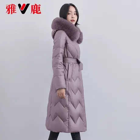 雅鹿大狐狸毛领系带羽绒服女中长款2022冬季新款宽松保暖连帽外套商品大图