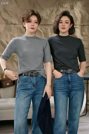 半高领短袖T恤女夏装新款纯色刺绣字母休闲百搭上衣女士打底衫女商品大图