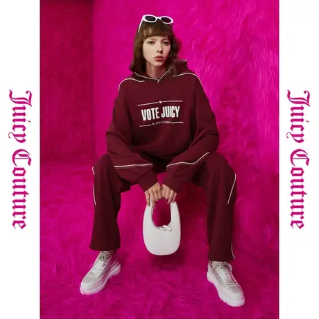 Juicy Couture橘滋秋女2023年新款运动复古印花撞色嵌条连帽卫衣商品大图