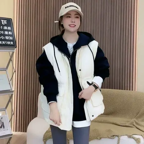 2023秋冬新款欧货大口袋羽绒棉马甲女欧洲站时尚洋气加厚外套潮款商品大图