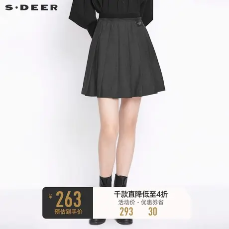 sdeer圣迪奥女装春秋装学院风松紧格纹百褶裙JK短裙女S21381303图片