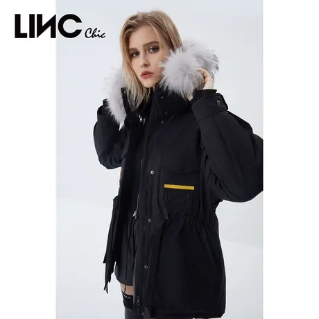 LINC金羽杰羽绒服女2023冬新款反季连帽毛领中长款女款专柜断码商品大图